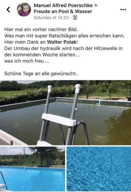 Facebook Testimonial Manuel Alfred Poerschke - Vorher Nachher Pool